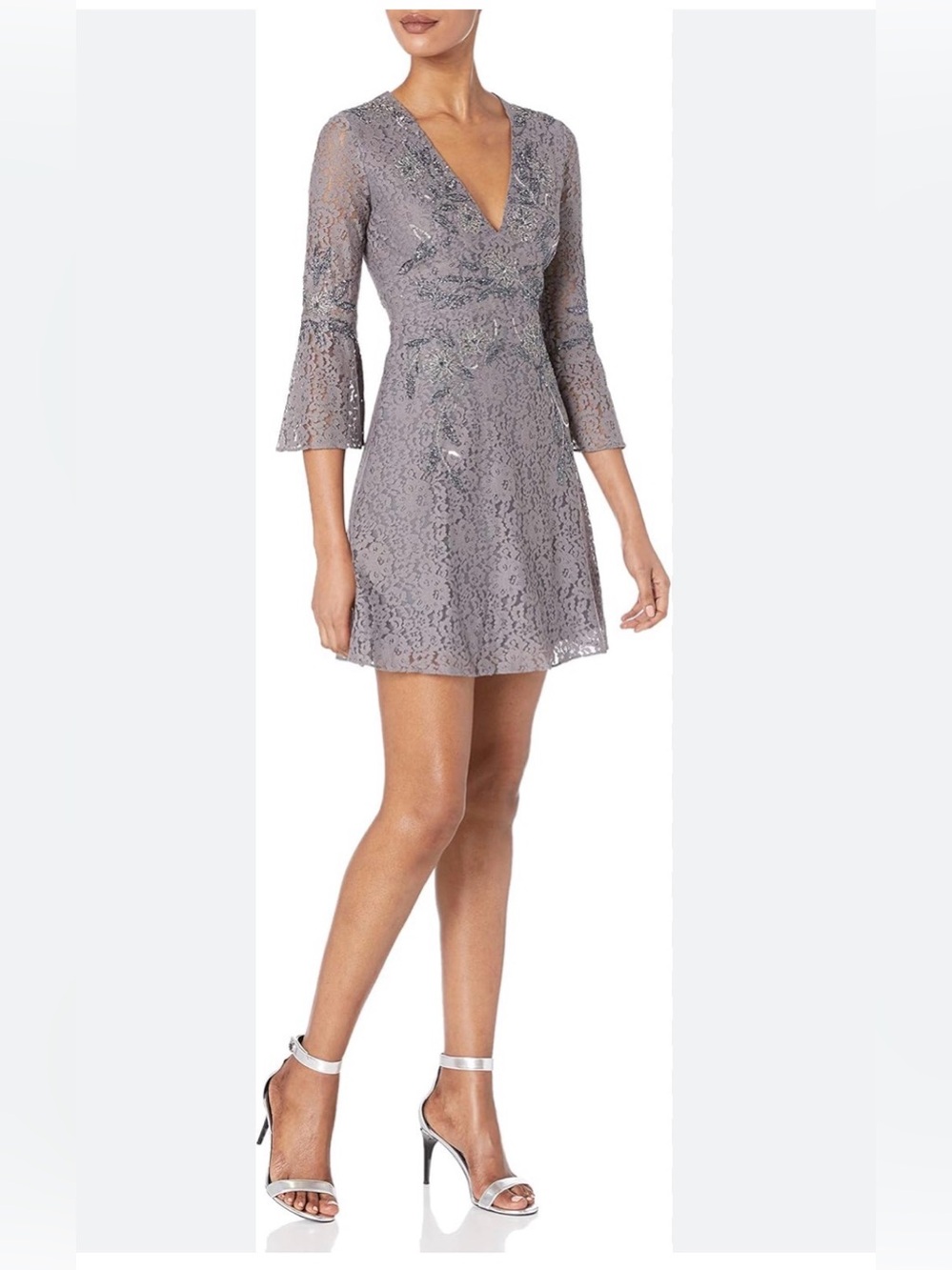 French Connection Dusty Lavender Lace V-Neck Mini Dress